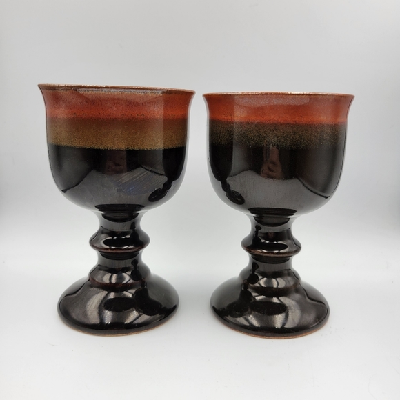 Vintage Pottery Wine Goblets - Set of 2